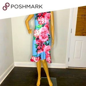 🆕 VINCE CAMUTO Pink and blue floral ruffle midi dress Size 2